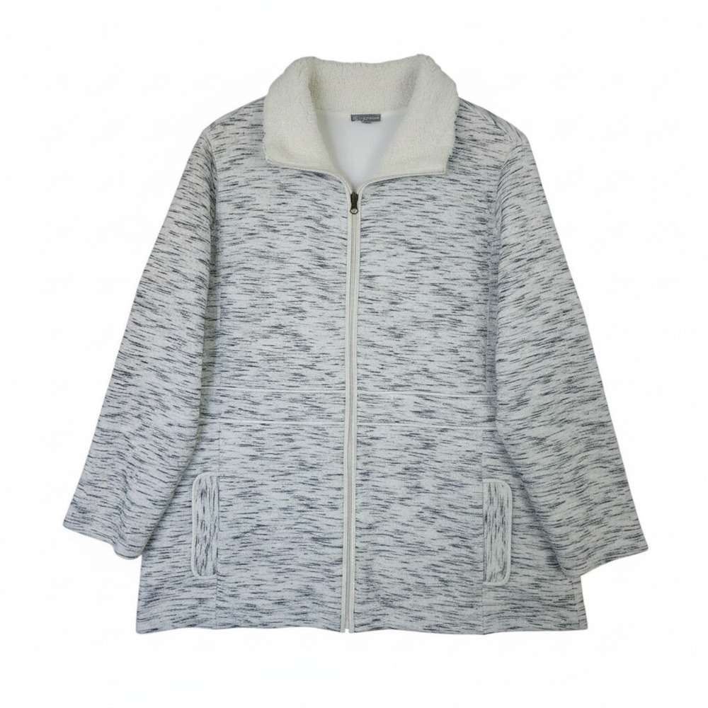 T by Talbots Jacket Womens 1XP Heather Gray Sherpa Collar Full Zip Quilted Coat